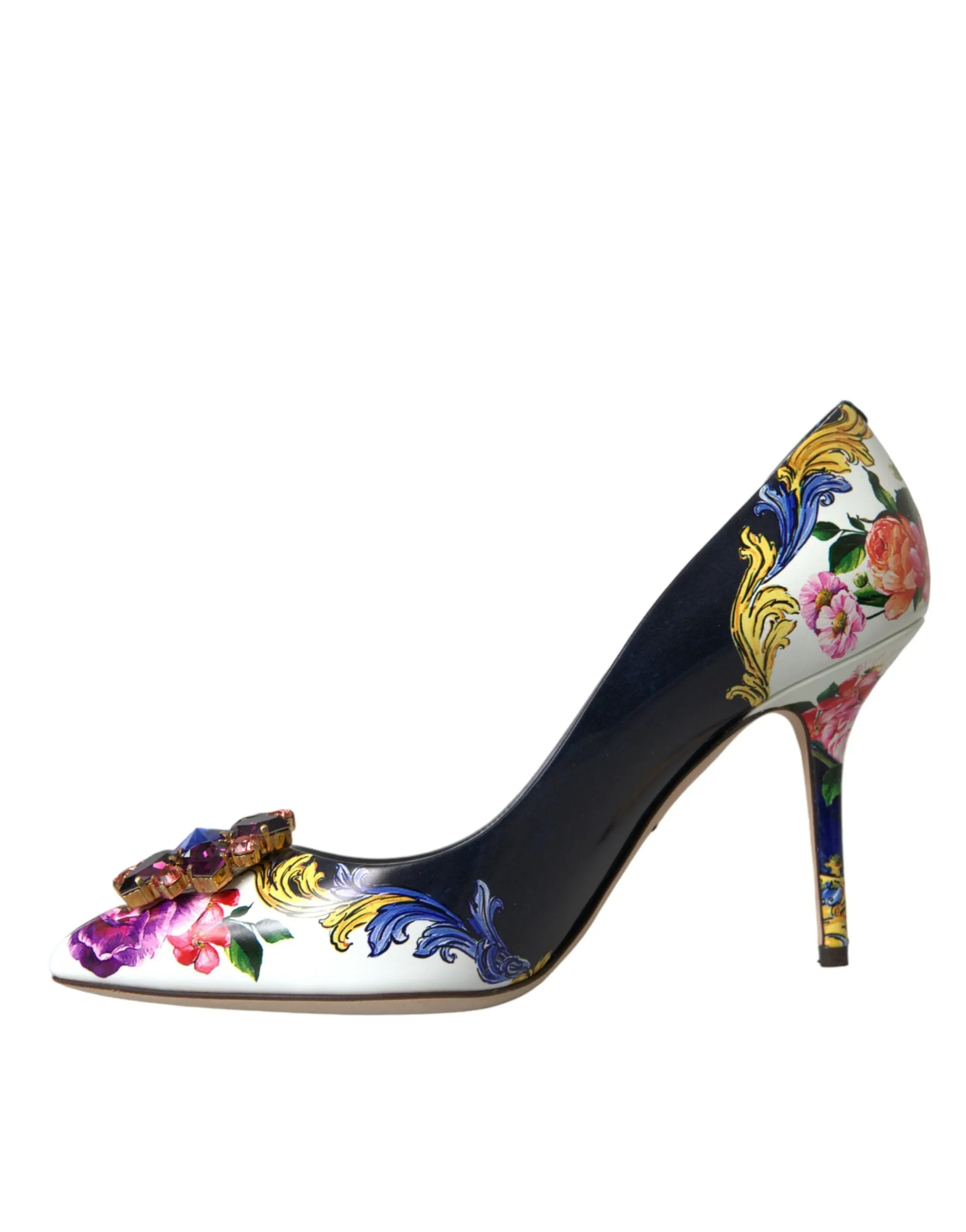 Multicolor Floral Leather Crystal Heels Pumps Shoes sold by Louxly product image thumbnail 5