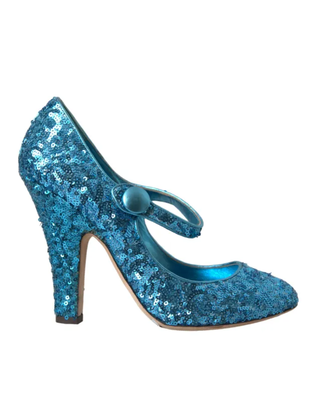 Blue Sequin Mary Jane Pumps High Heels Shoes sold by Louxly