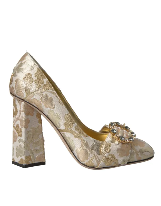 Gold Jacquard Crystals Heels Pumps Shoes sold by Louxly