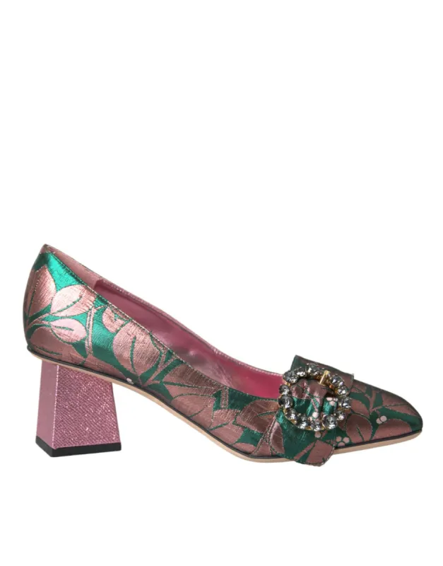 Multicolor Floral Jacquard Crystal Heels Pumps Shoes sold by Louxly