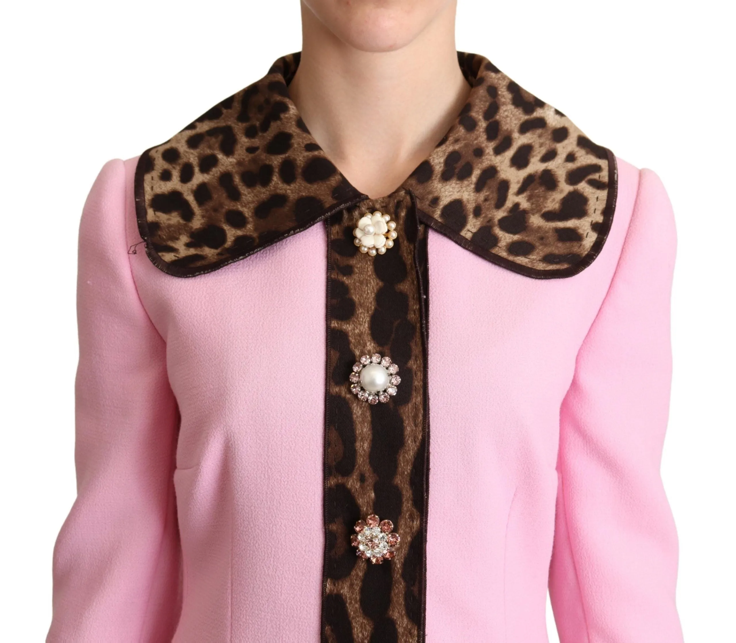 Chic Pink Leopard Trench with Crystal Buttons sold by Louxly product image thumbnail 4