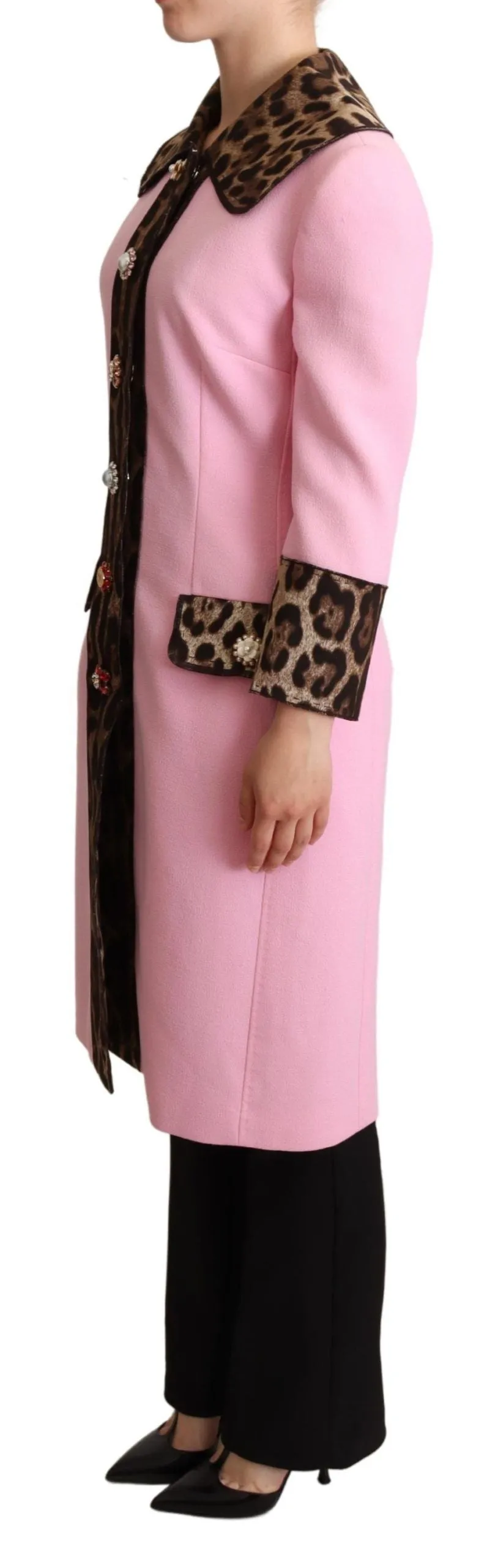 Chic Pink Leopard Trench with Crystal Buttons sold by Louxly product image thumbnail 2