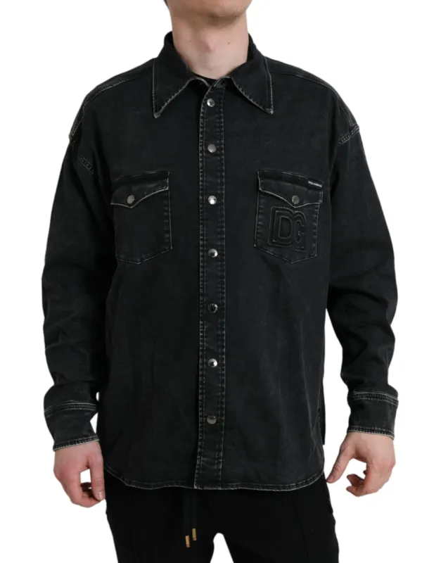 Black Cotton Long Sleeve Denim Casual Shirt sold by Louxly