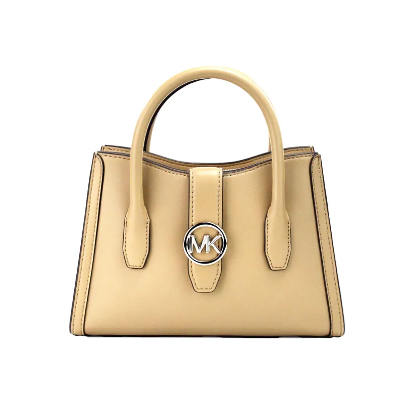 Gabby Small Camel Faux Leather Top Zip Satchel Crossbody Bag sold by Louxly