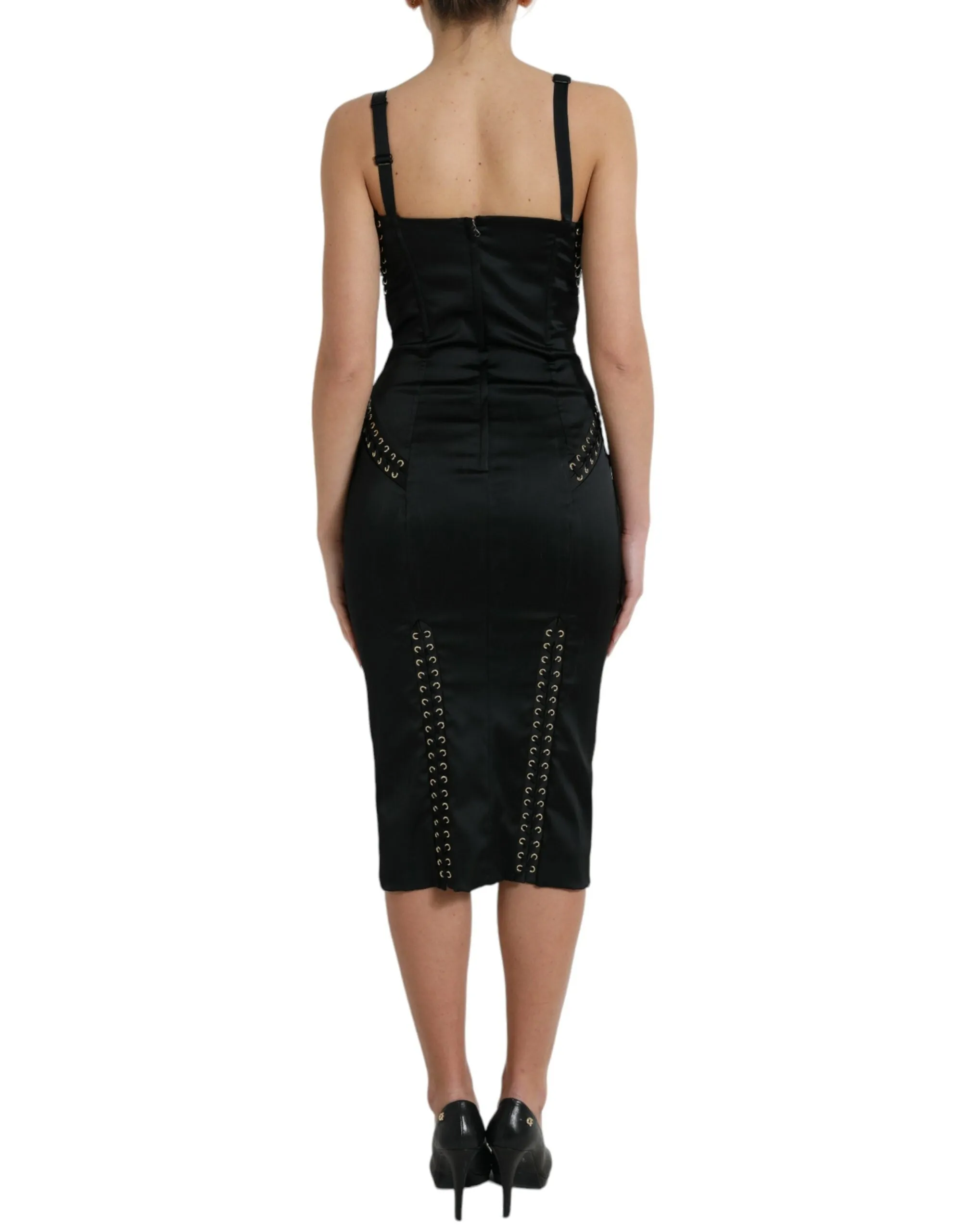 Elegant Black Lace-Up Midi Bodycon Dress sold by Louxly product image thumbnail 3