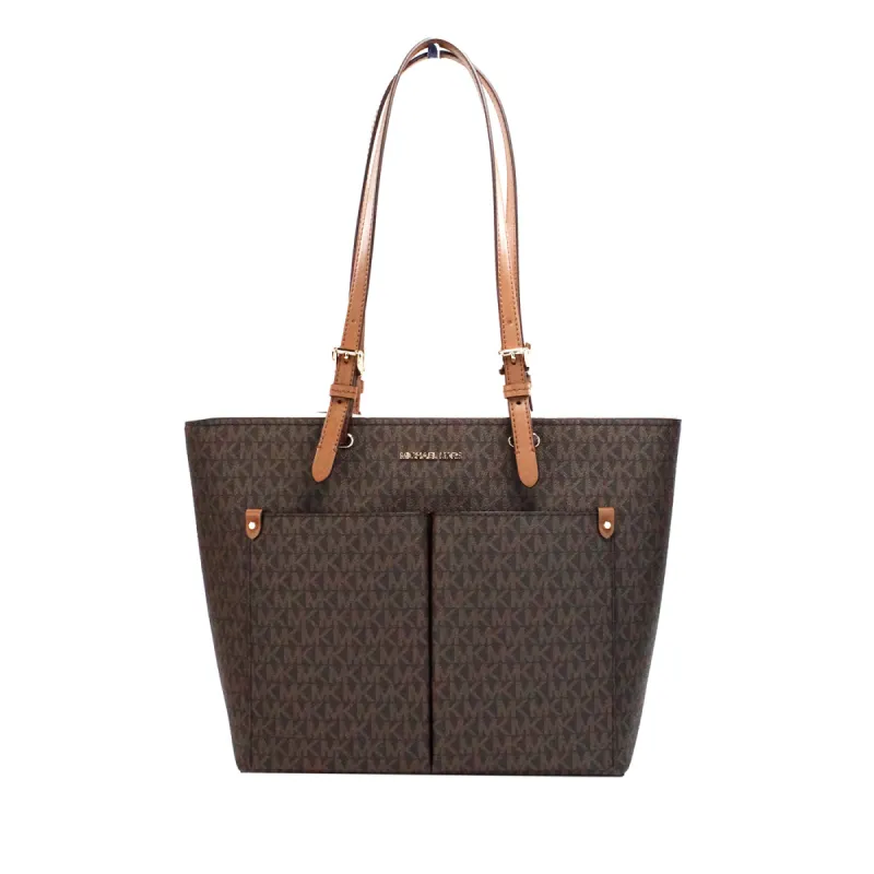 Jet Set Medium Brown Signature PVC Double Pocket Tote Bag Purse sold by Louxly