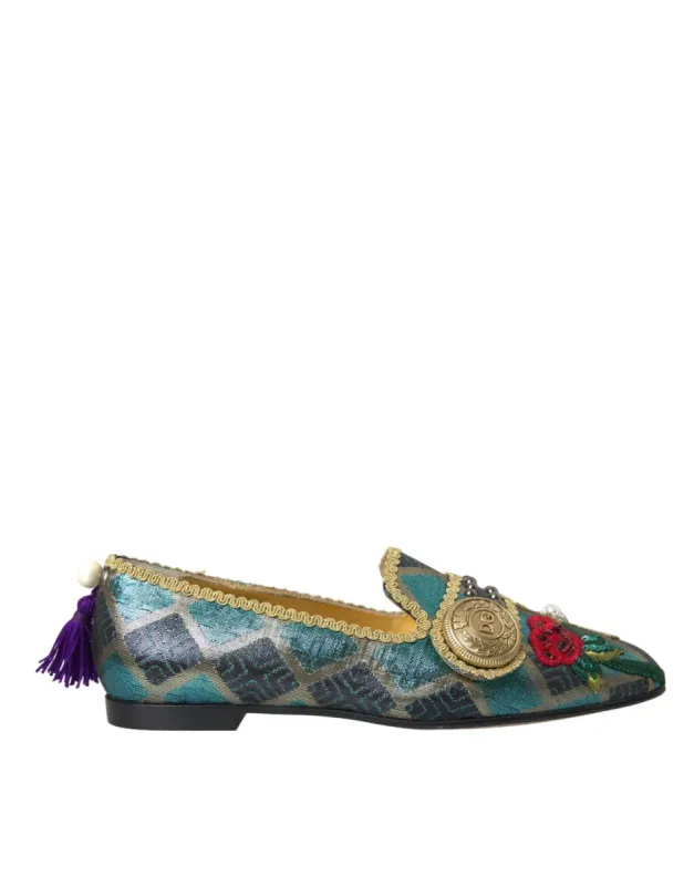 Multicolor Jacquard Embellished Loafers Shoes sold by Louxly