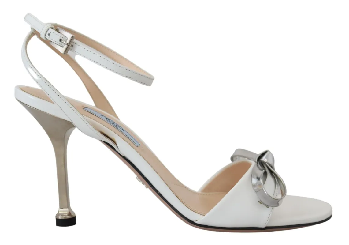 Elegant Silver-White Leather Strap Heels sold by Louxly