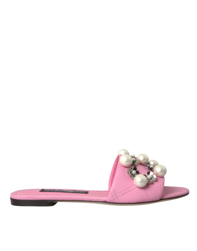 Pink Embellished Leather Flats Sandals Shoes sold by Louxly