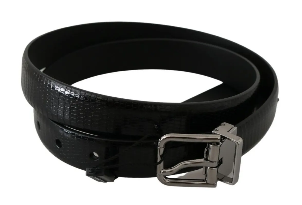 Elegant Lizard Skin Leather Belt in Black sold by Louxly