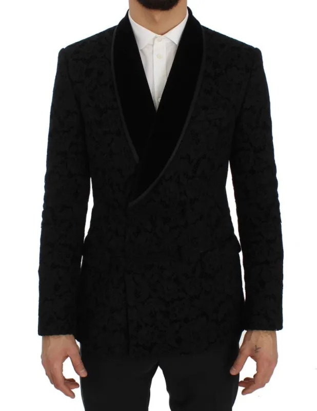 Elegant Slim Fit Black Silk-Blend Blazer sold by Louxly