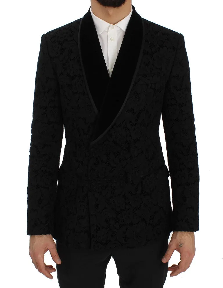Elegant Slim Fit Black Silk-Blend Blazer sold by Louxly