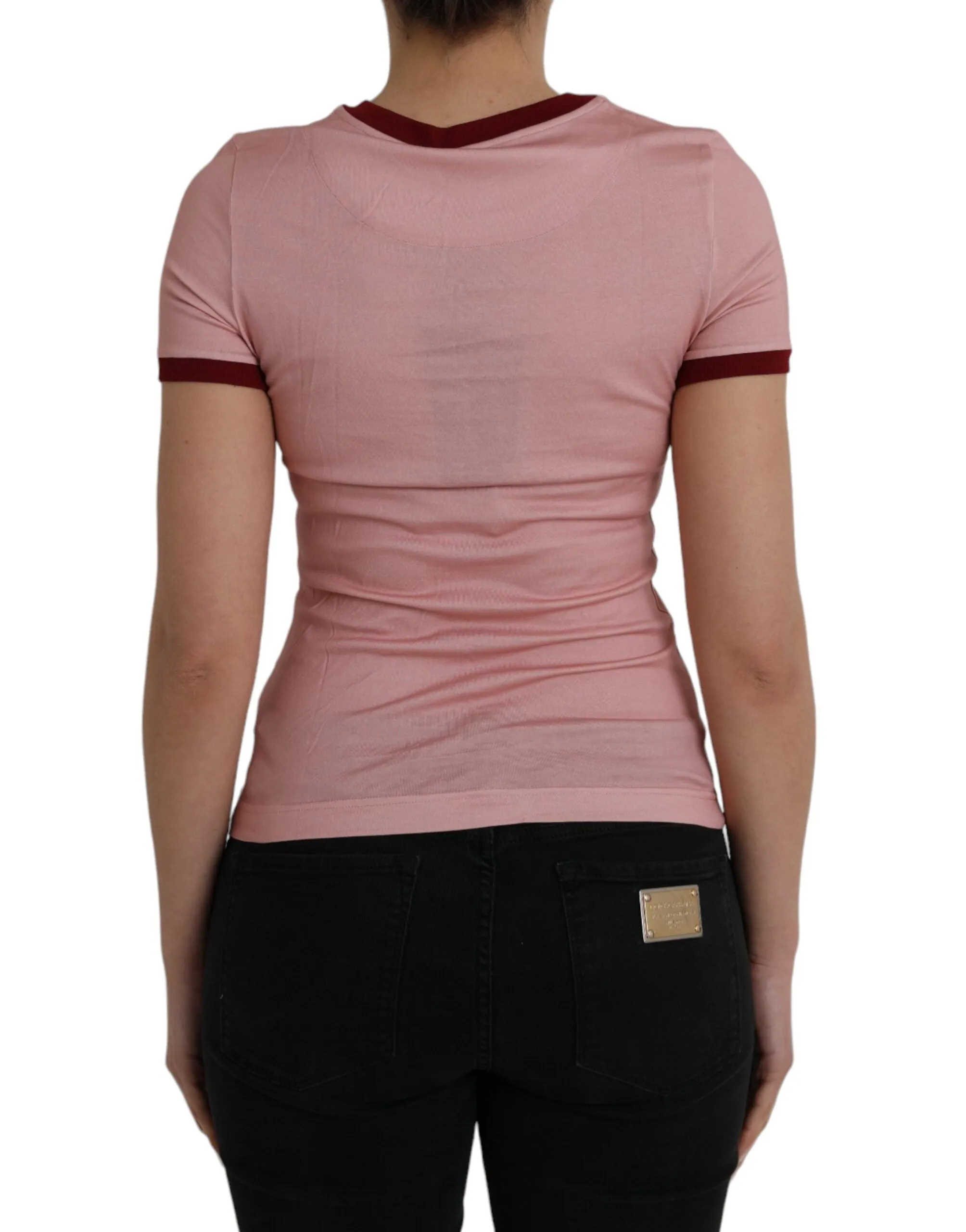 Pink Cotton Short Sleeves Crew Neck T-shirt sold by Louxly product image thumbnail 4