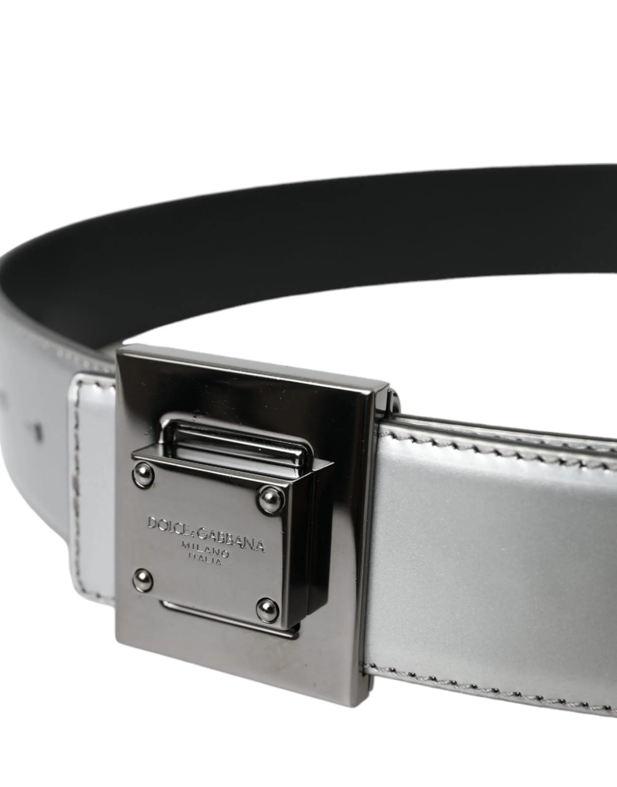 Silver Leather Square Metal Buckle Belt sold by Louxly product image thumbnail 4