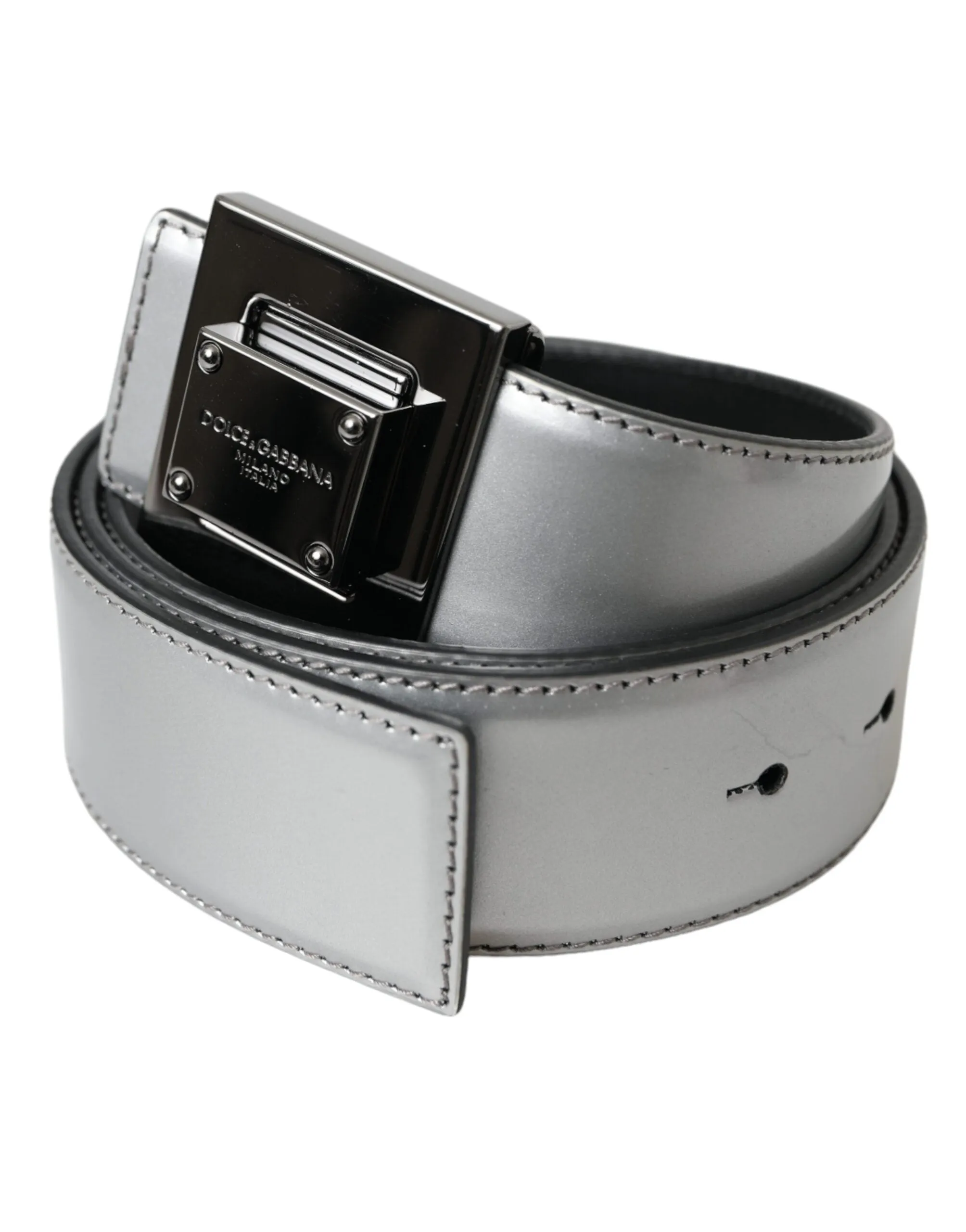 Silver Leather Square Metal Buckle Belt sold by Louxly
