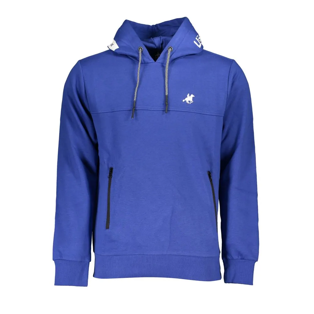 Chic Blue Hooded Fleece Sweatshirt with Logo Detail sold by Louxly