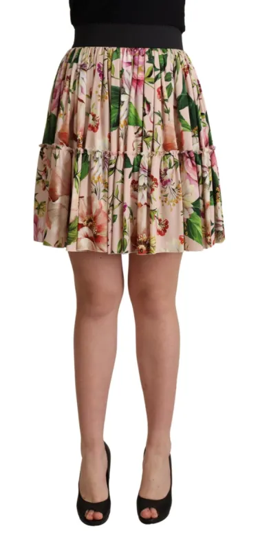 Elegant Floral Silk High Waist Mini Skirt sold by Louxly