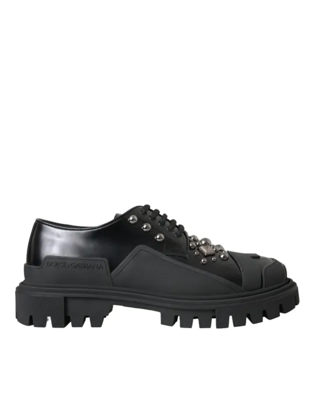 Black Leather Studded Trekking Sneakers Shoes sold by Louxly