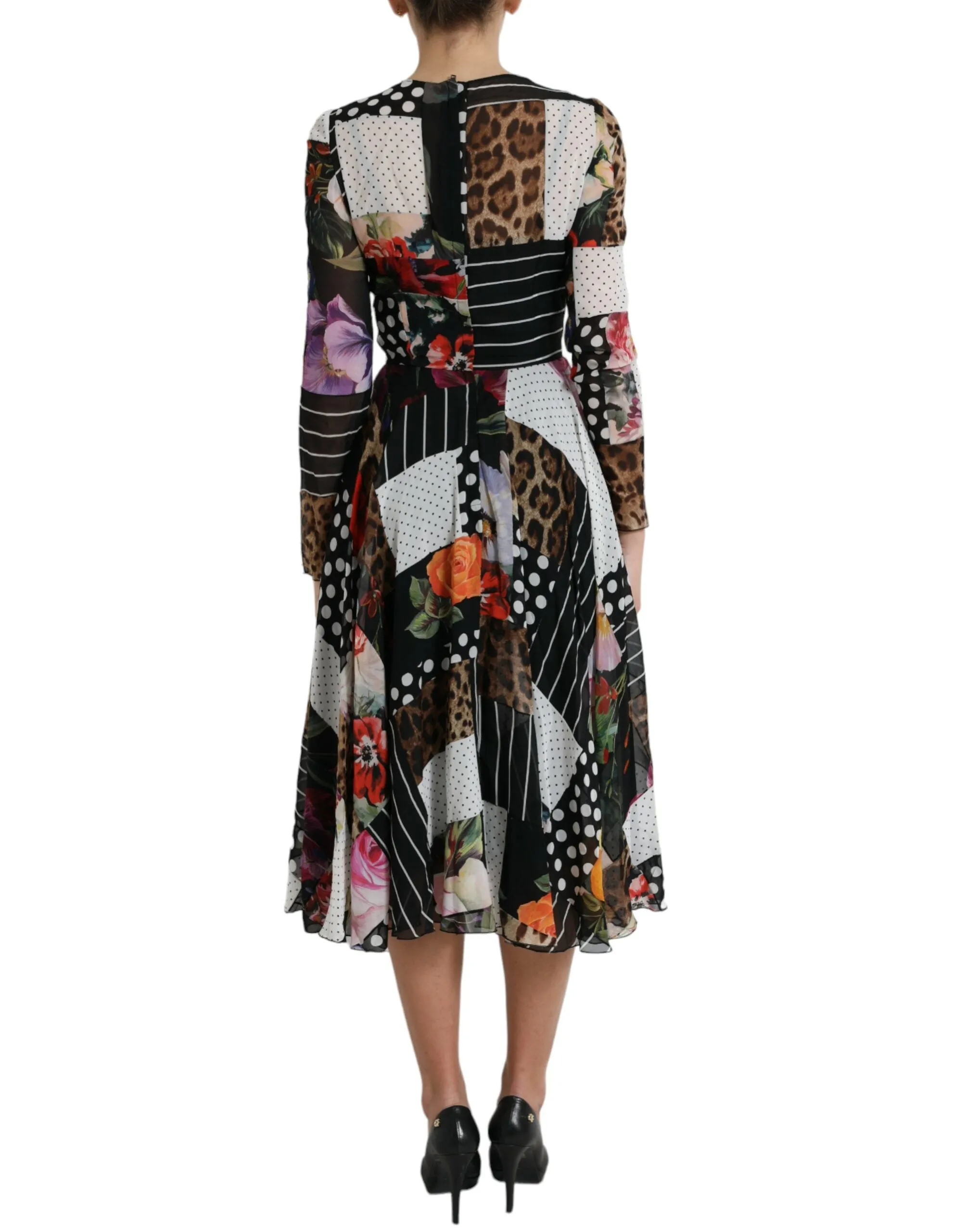 Elegant Patchwork Silk Midi A-Line Dress sold by Louxly product image thumbnail 3