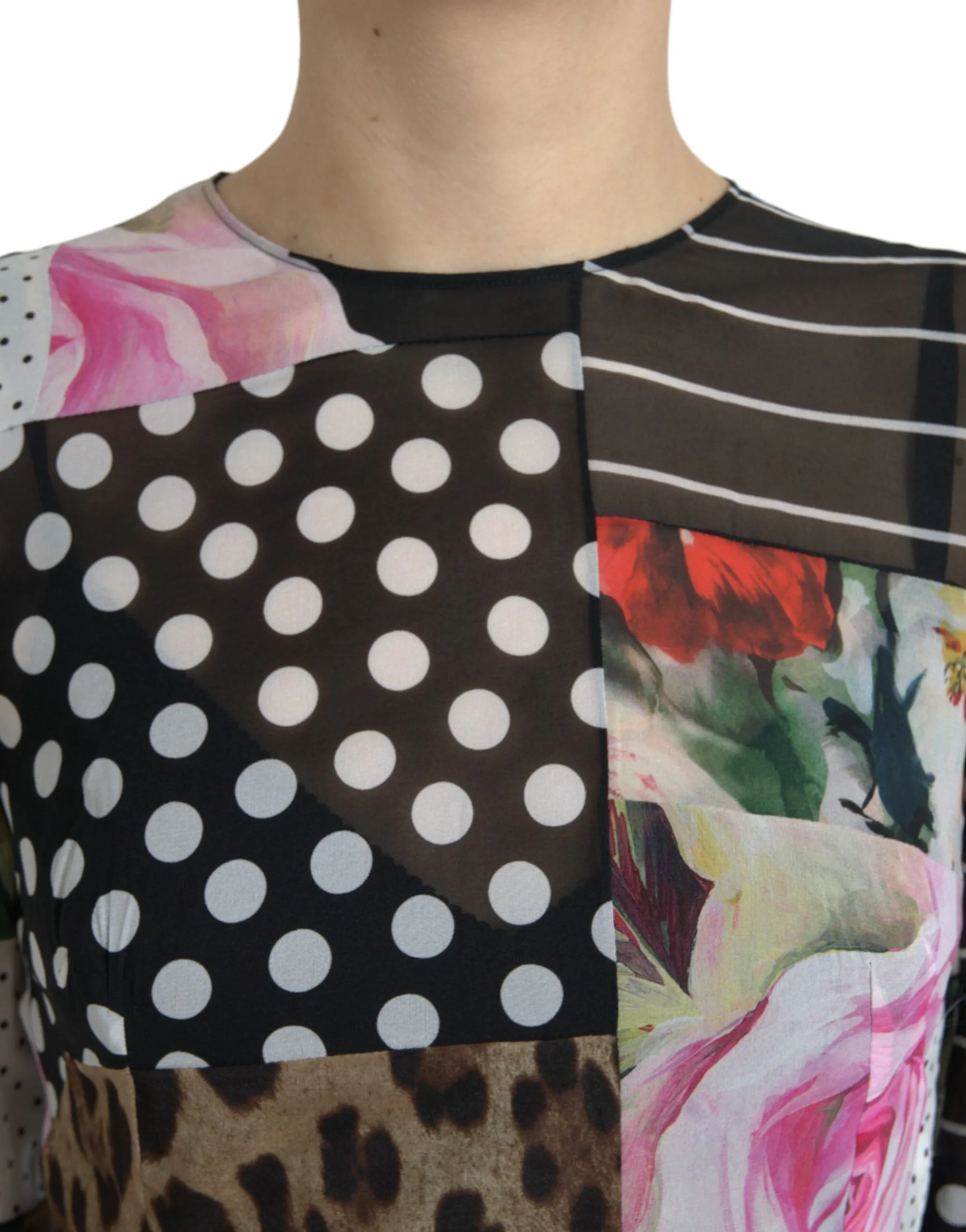 Elegant Patchwork Silk Midi A-Line Dress sold by Louxly product image thumbnail 4