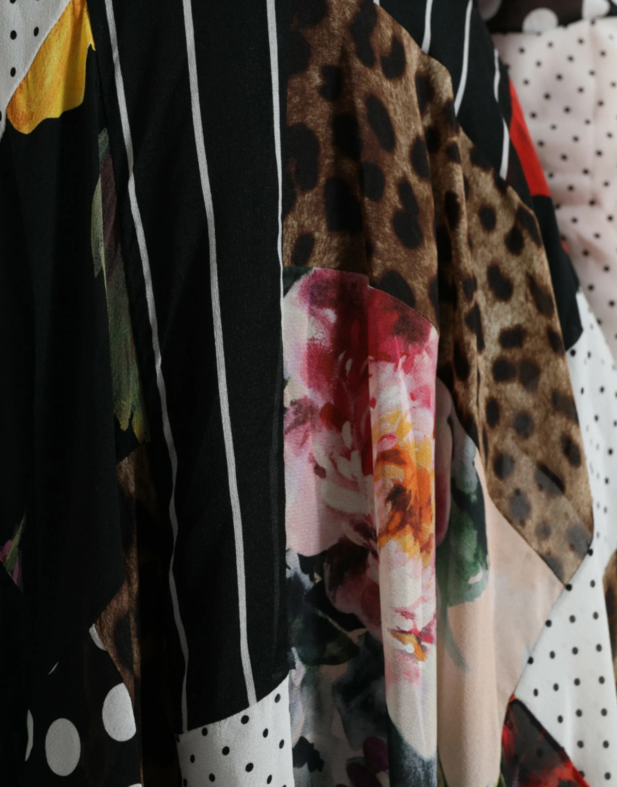 Elegant Patchwork Silk Midi A-Line Dress sold by Louxly product image thumbnail 5