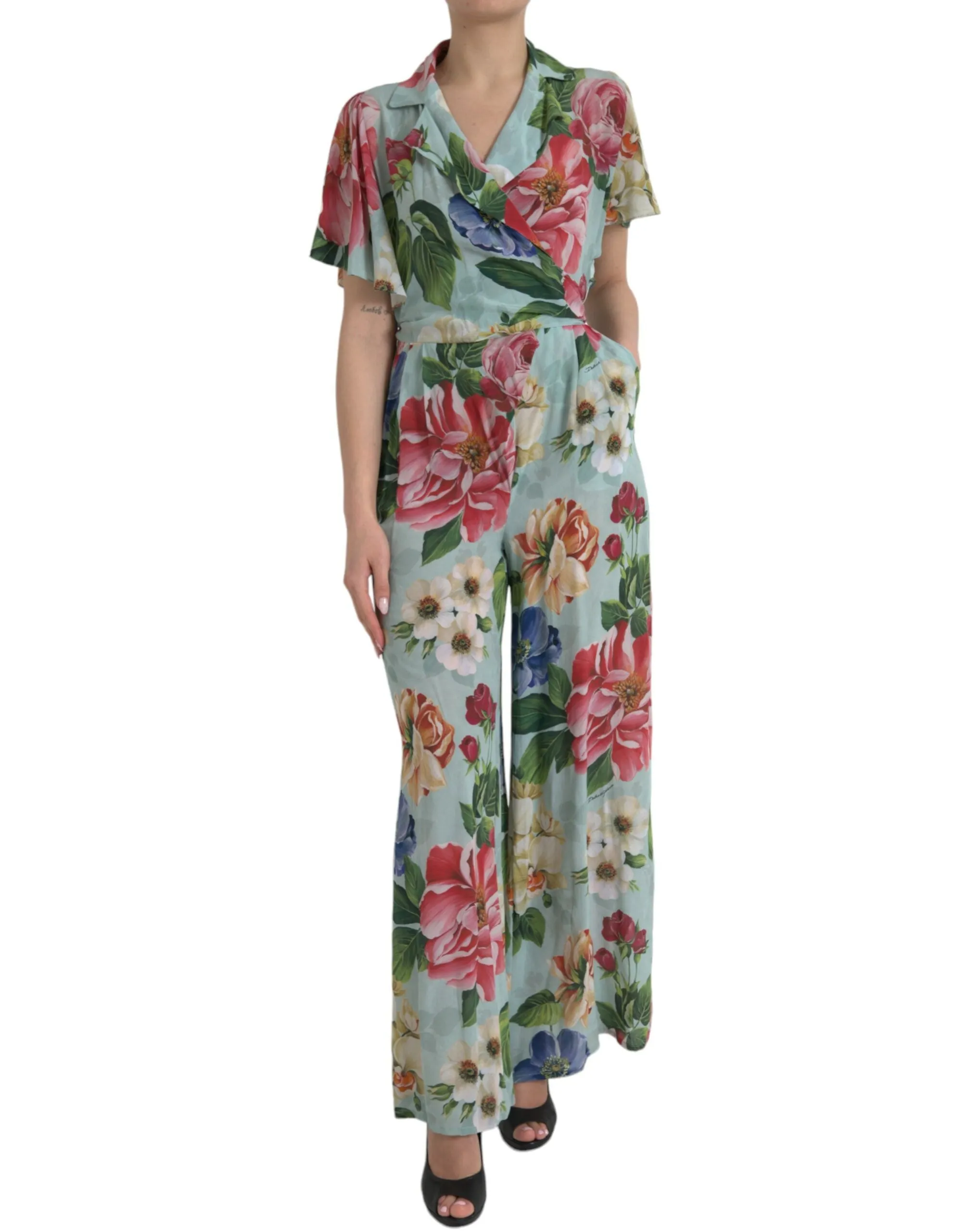Elegant Floral Silk Crepe Jumpsuit sold by Louxly