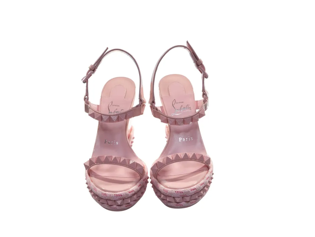 Pyraclou 100 Rosy Pink Studded Patent Leather High Heel Wedge Sandals sold by Louxly