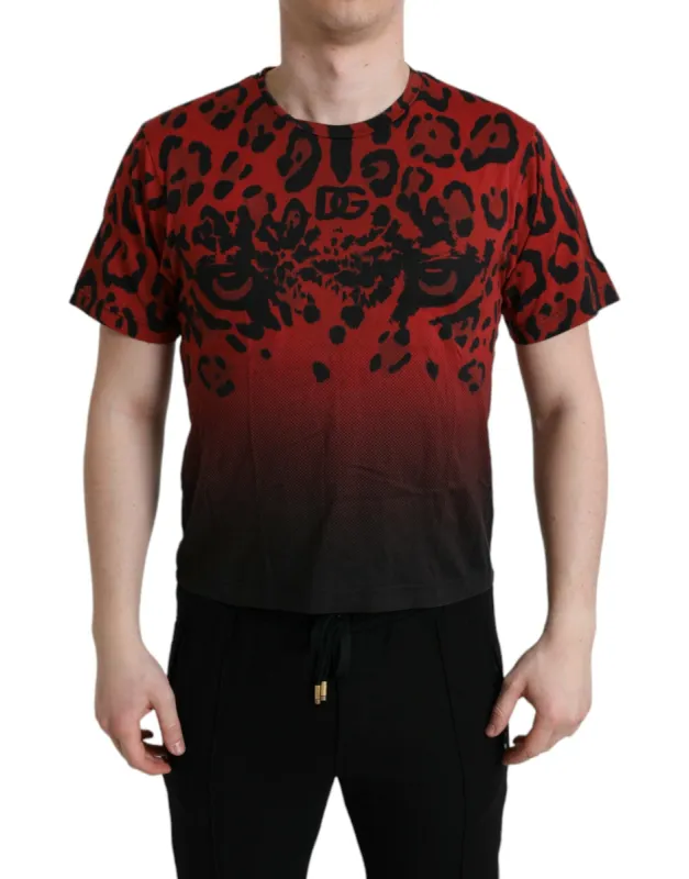 Red Leopard Print Crew Neck Tee sold by Louxly