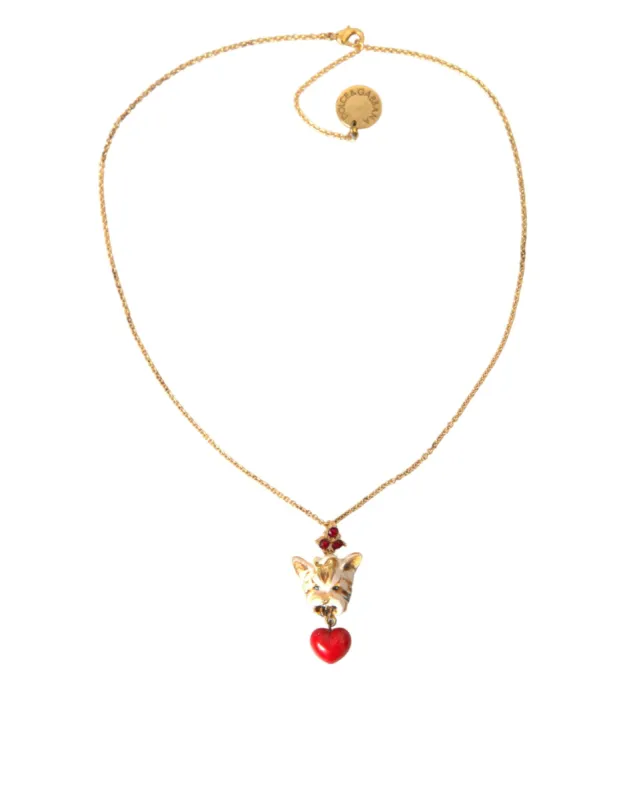 Gold Brass Chain Dog Heart Pendant Charm Necklace sold by Louxly