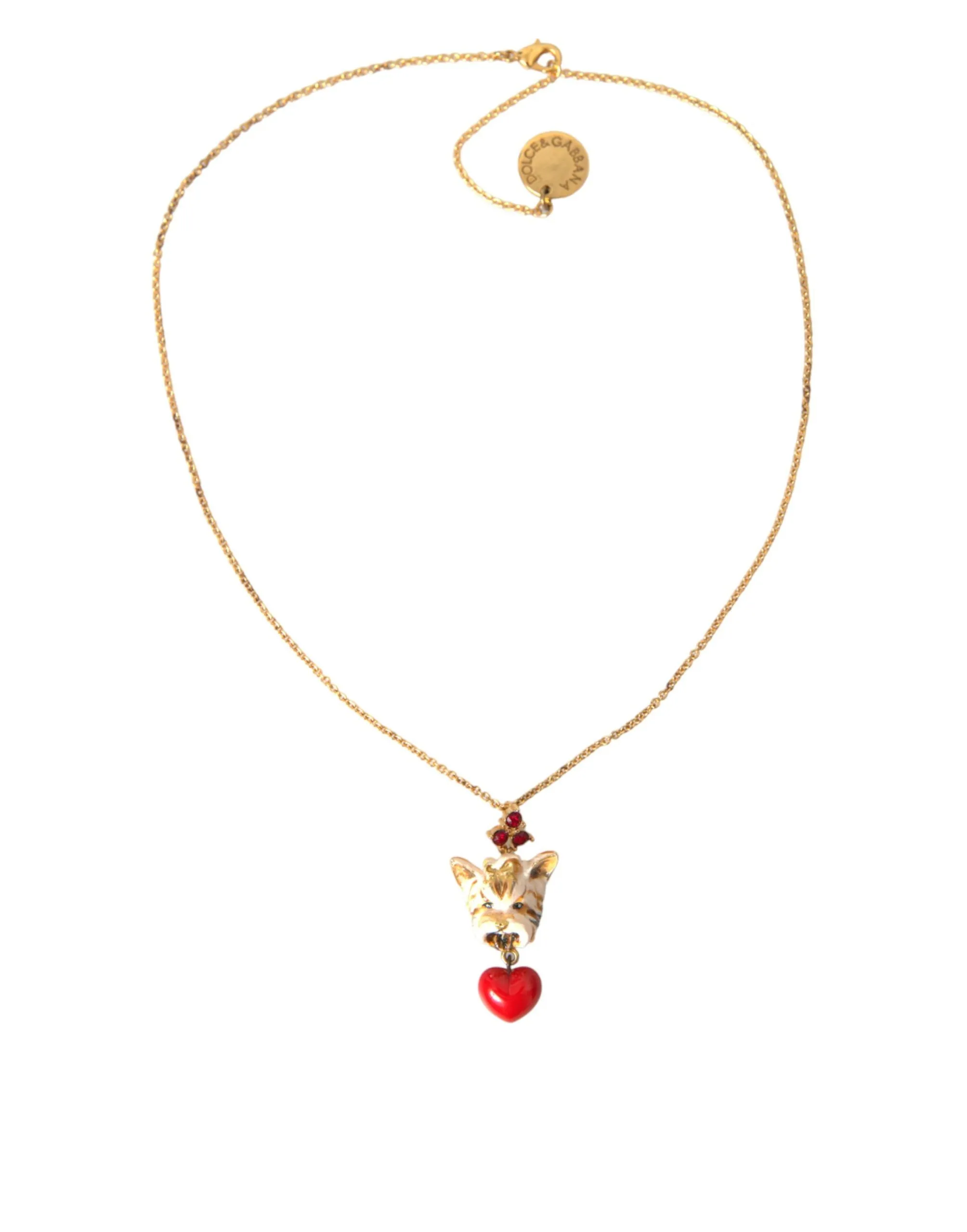 Gold Brass Chain Dog Heart Pendant Charm Necklace sold by Louxly