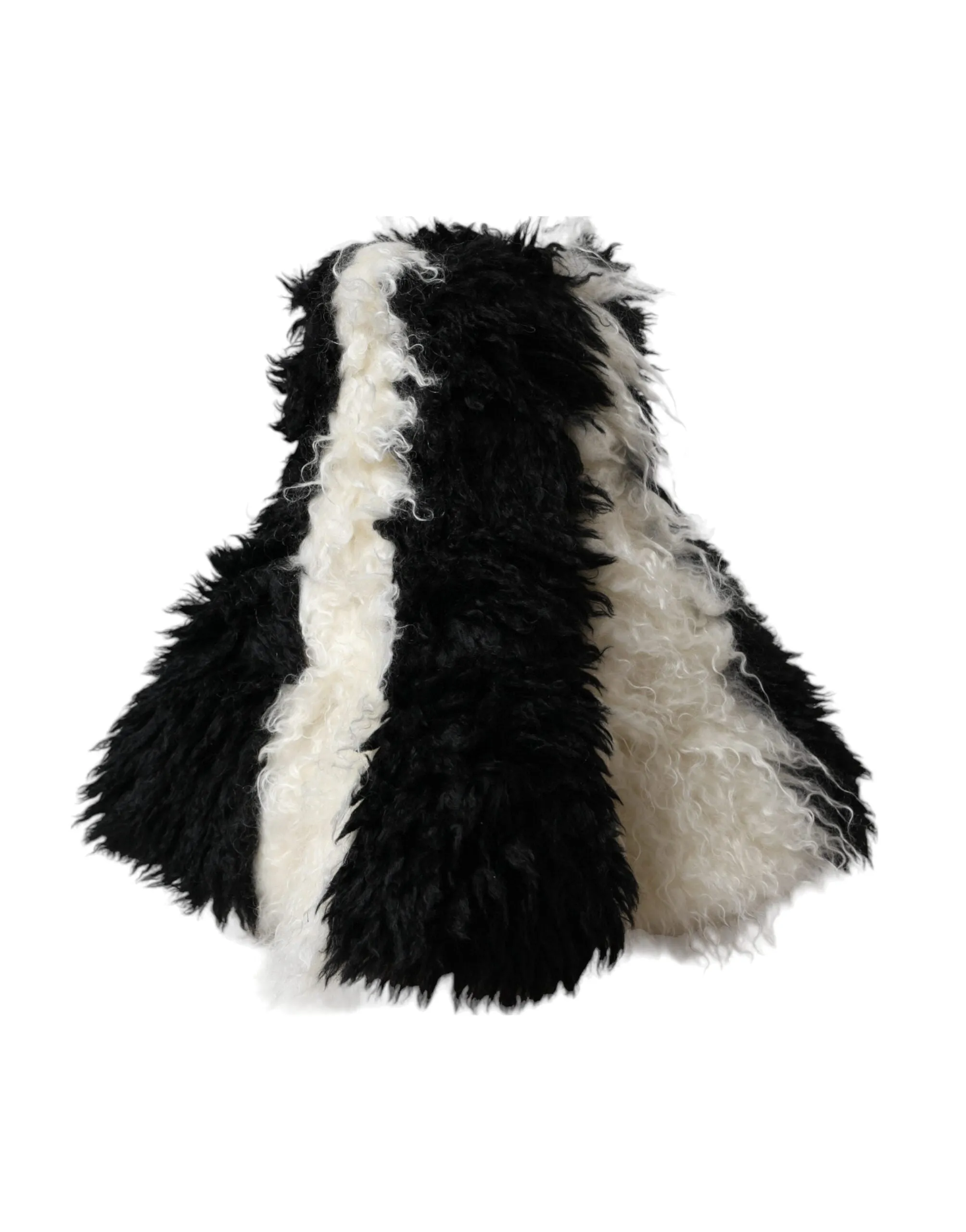 Black White Stripes Mohair Fur Bucket Hat sold by Louxly