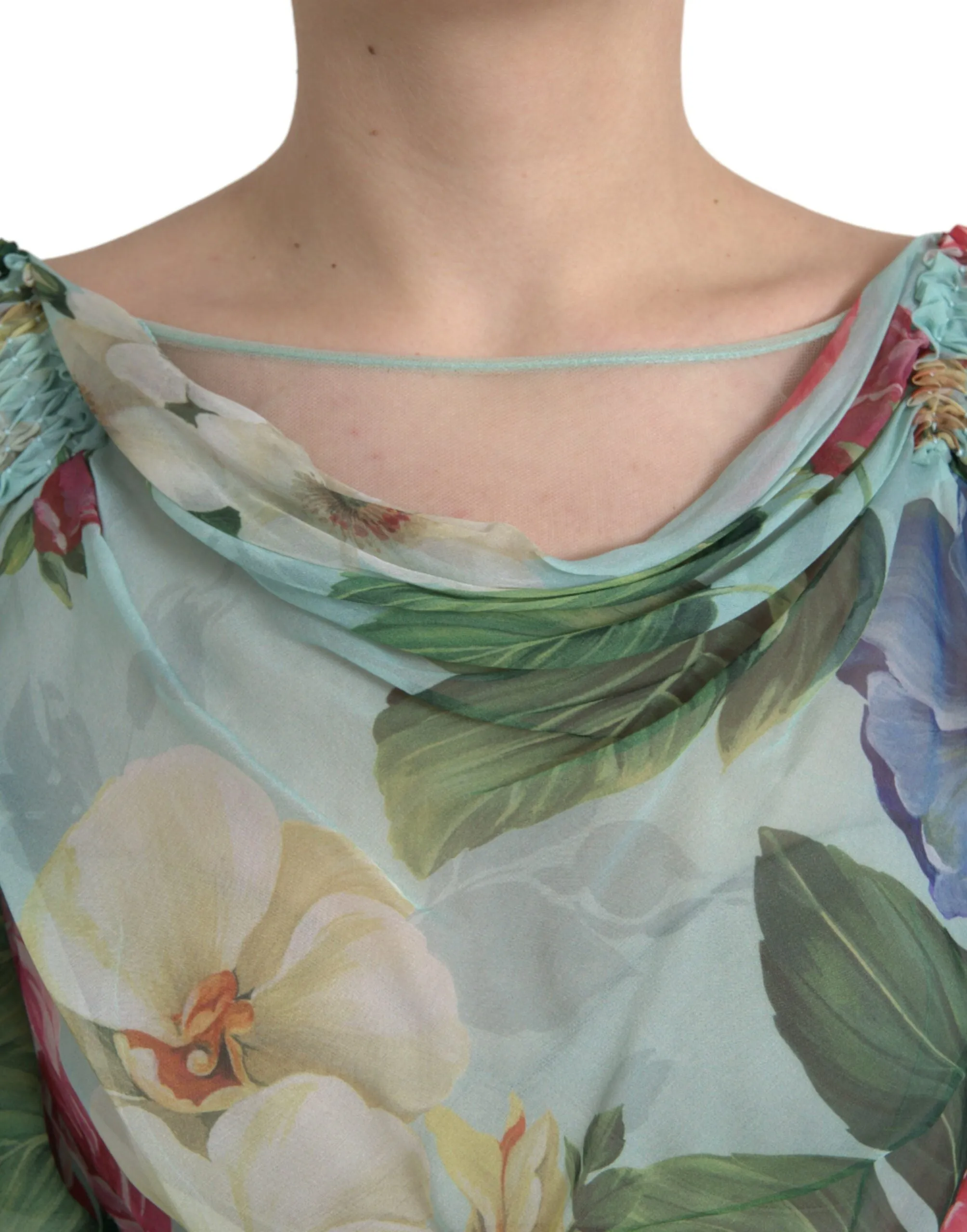 Blue Floral Print Tiered Long Maxi Dress sold by Louxly product image thumbnail 5