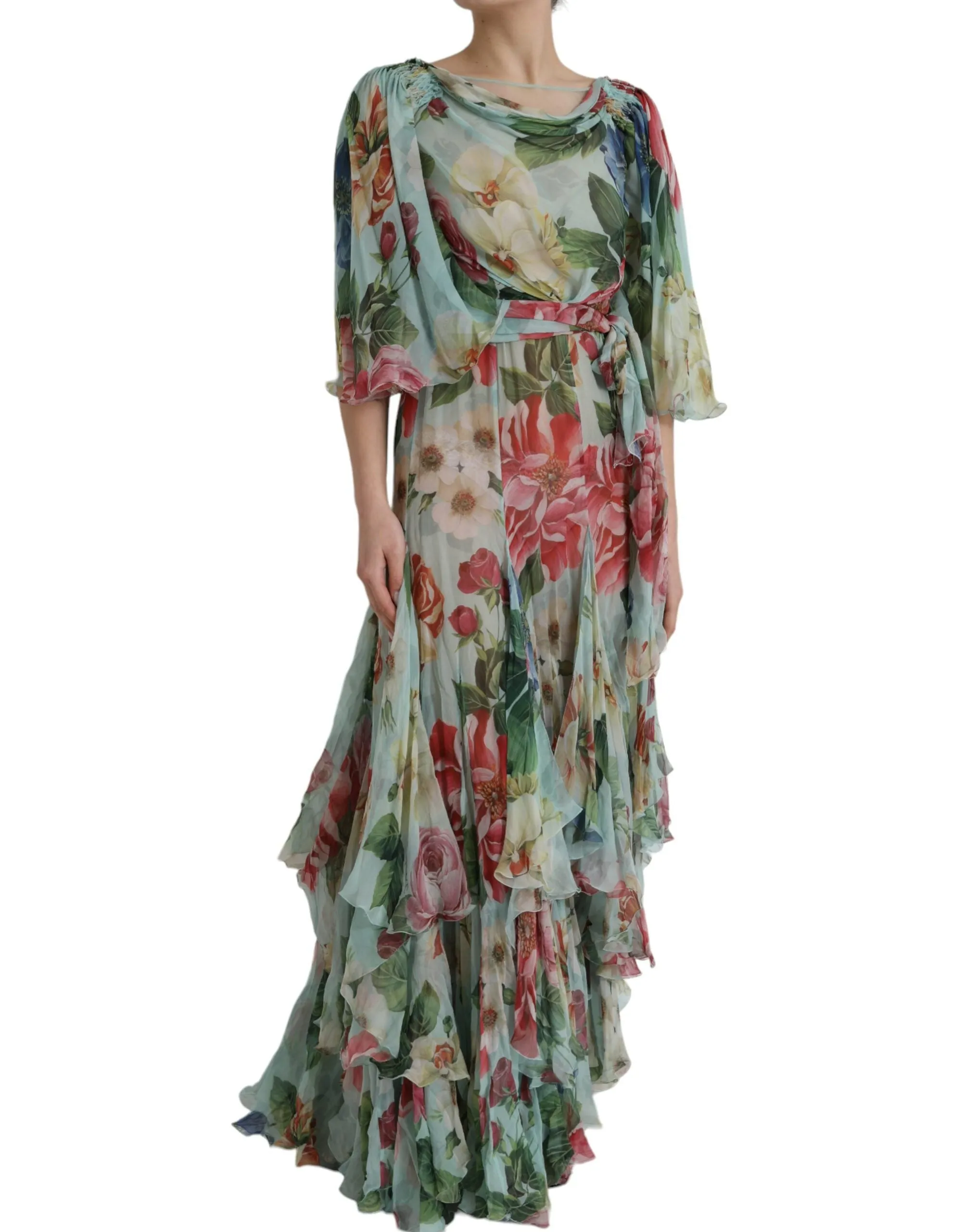 Blue Floral Print Tiered Long Maxi Dress sold by Louxly product image thumbnail 3