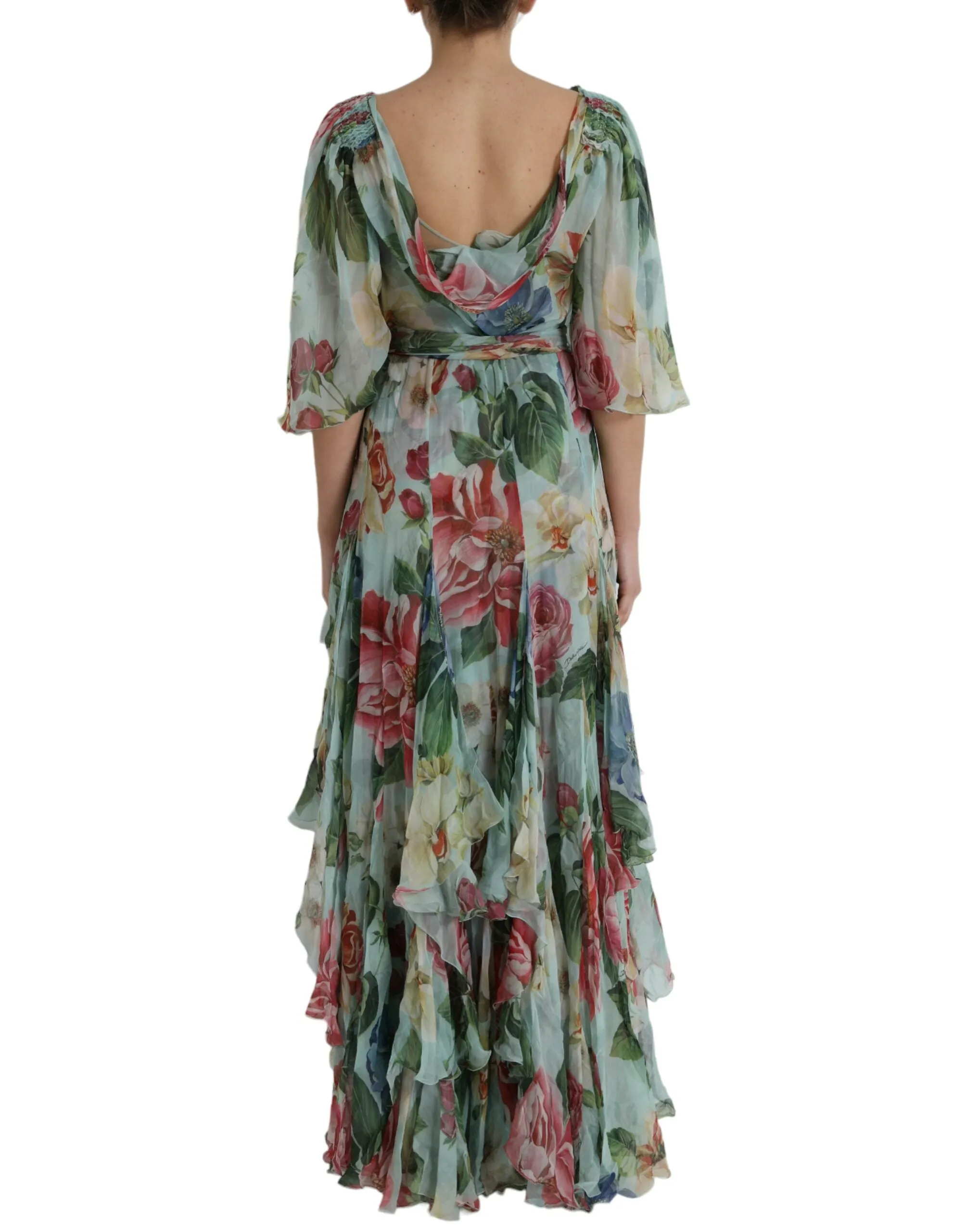 Blue Floral Print Tiered Long Maxi Dress sold by Louxly product image thumbnail 4