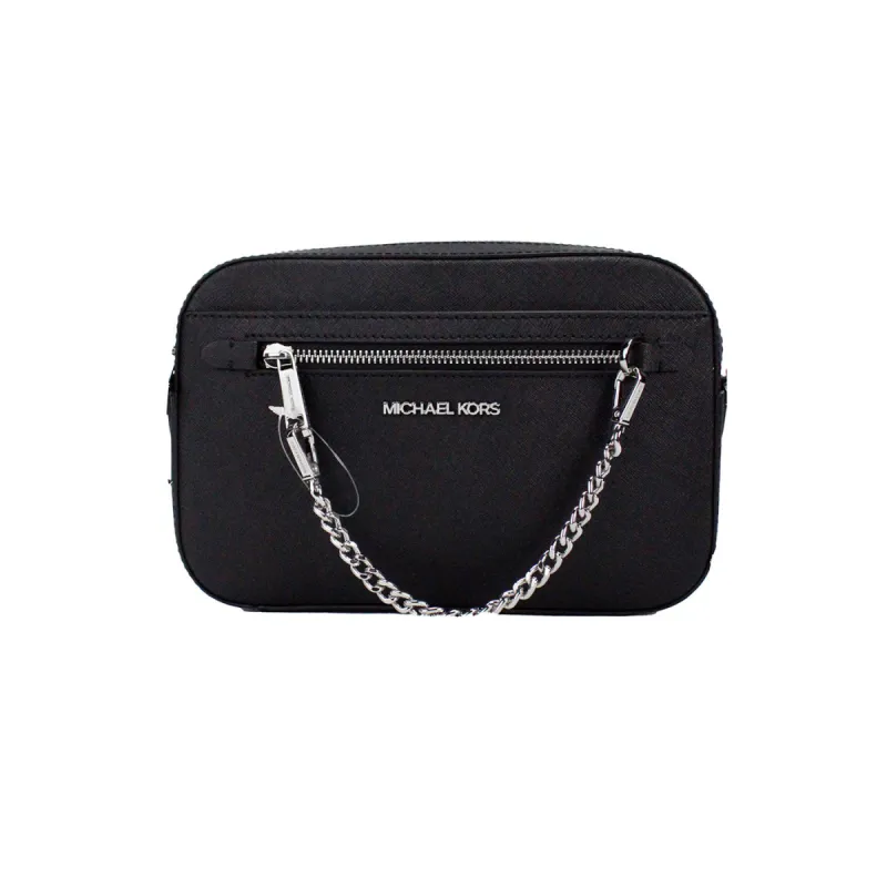 Jet Set East West Large Black Leather Zip Chain Crossbody Bag sold by Louxly