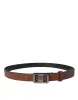 Dark Brown Leather Square Metal Buckle Belt sold by Louxly