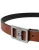 Dark Brown Leather Square Metal Buckle Belt sold by Louxly
