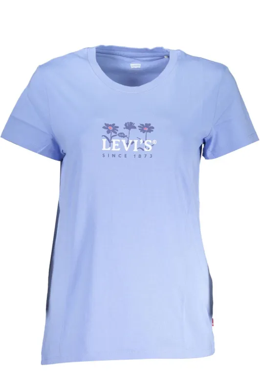Light Blue Classic Cotton Tee with Print sold by Louxly