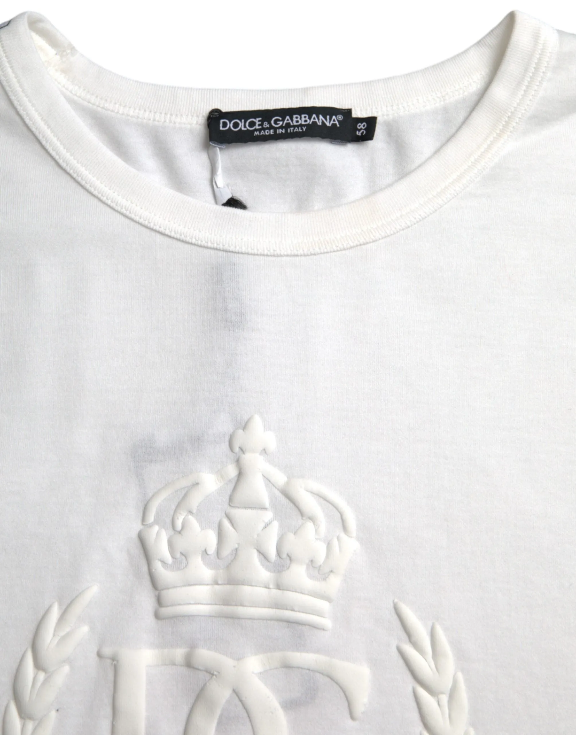 White Logo Embossed Cotton Crewneck T-shirt sold by Louxly product image thumbnail 4