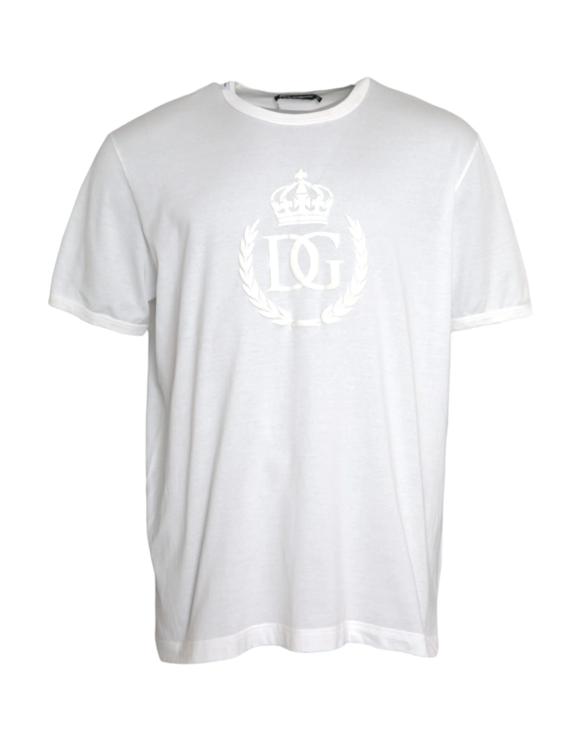 White Logo Embossed Cotton Crewneck T-shirt sold by Louxly