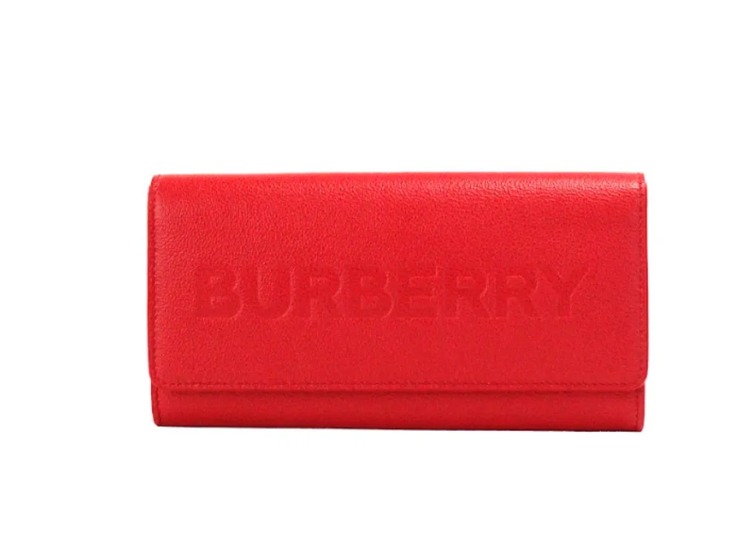 Porter Red Grained Leather Embossed Continental Clutch Flap Wallet sold by Louxly