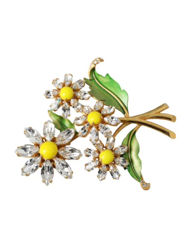 Gold Yellow Green Filigree Flower Crystals Brooch Pin sold by Louxly