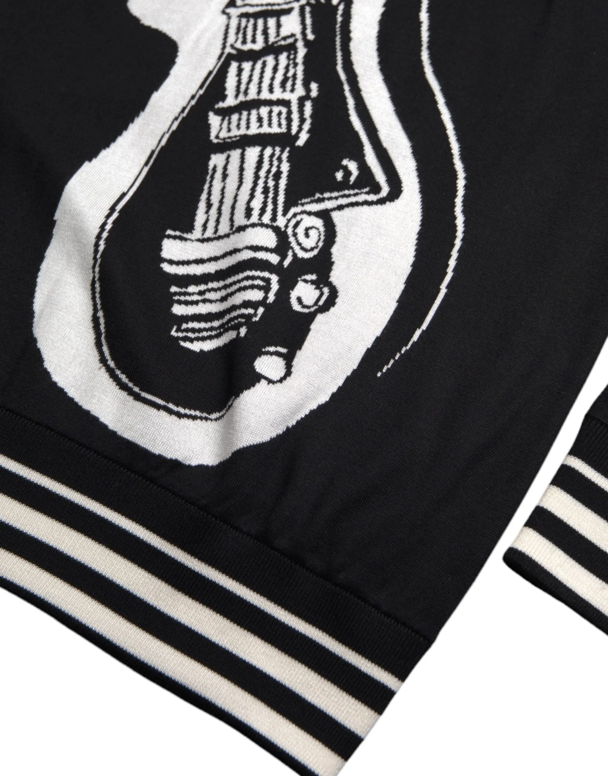 Black White Guitar Print Silk Pullover Sweater sold by Louxly product image thumbnail 5