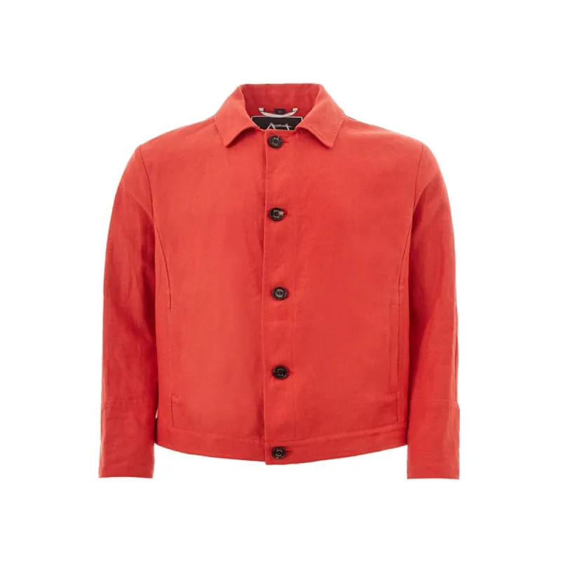 Elegant Orange Polyester Jacket sold by Louxly