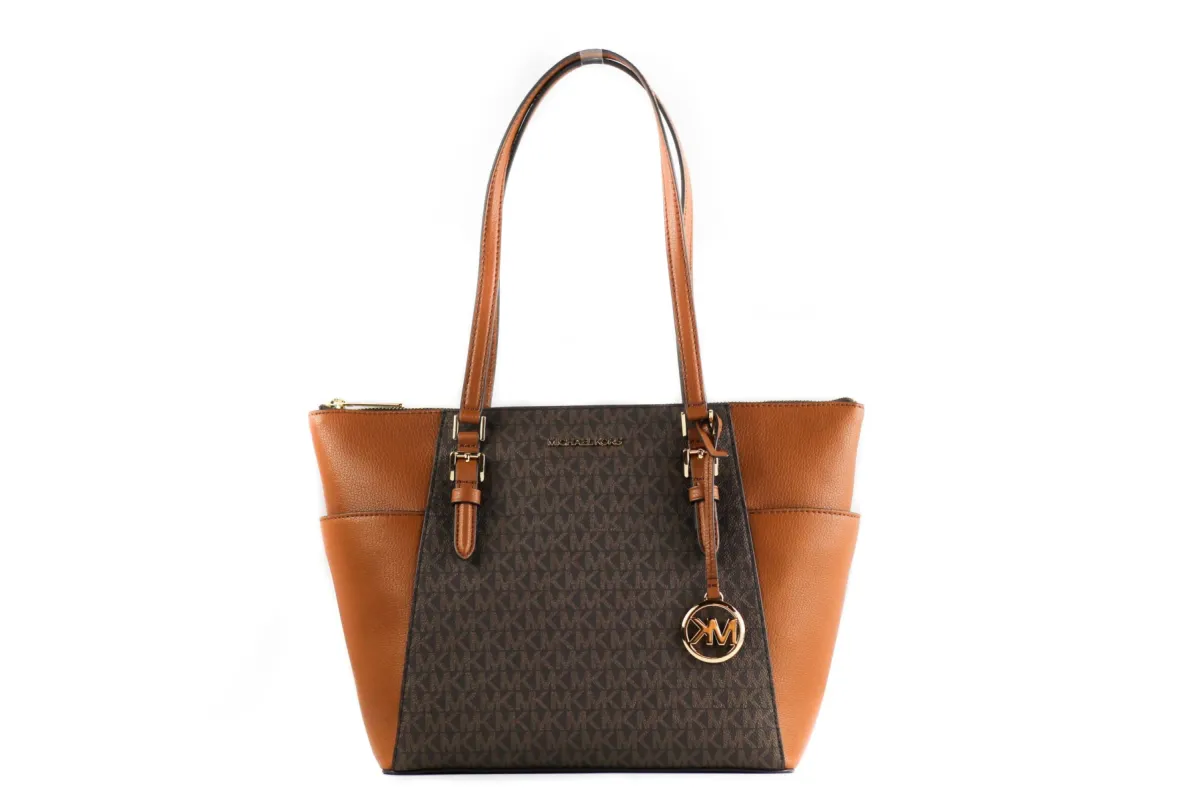 Charlotte Signature Leather Large Top Zip Tote Handbag Bag (Brown) sold by Louxly