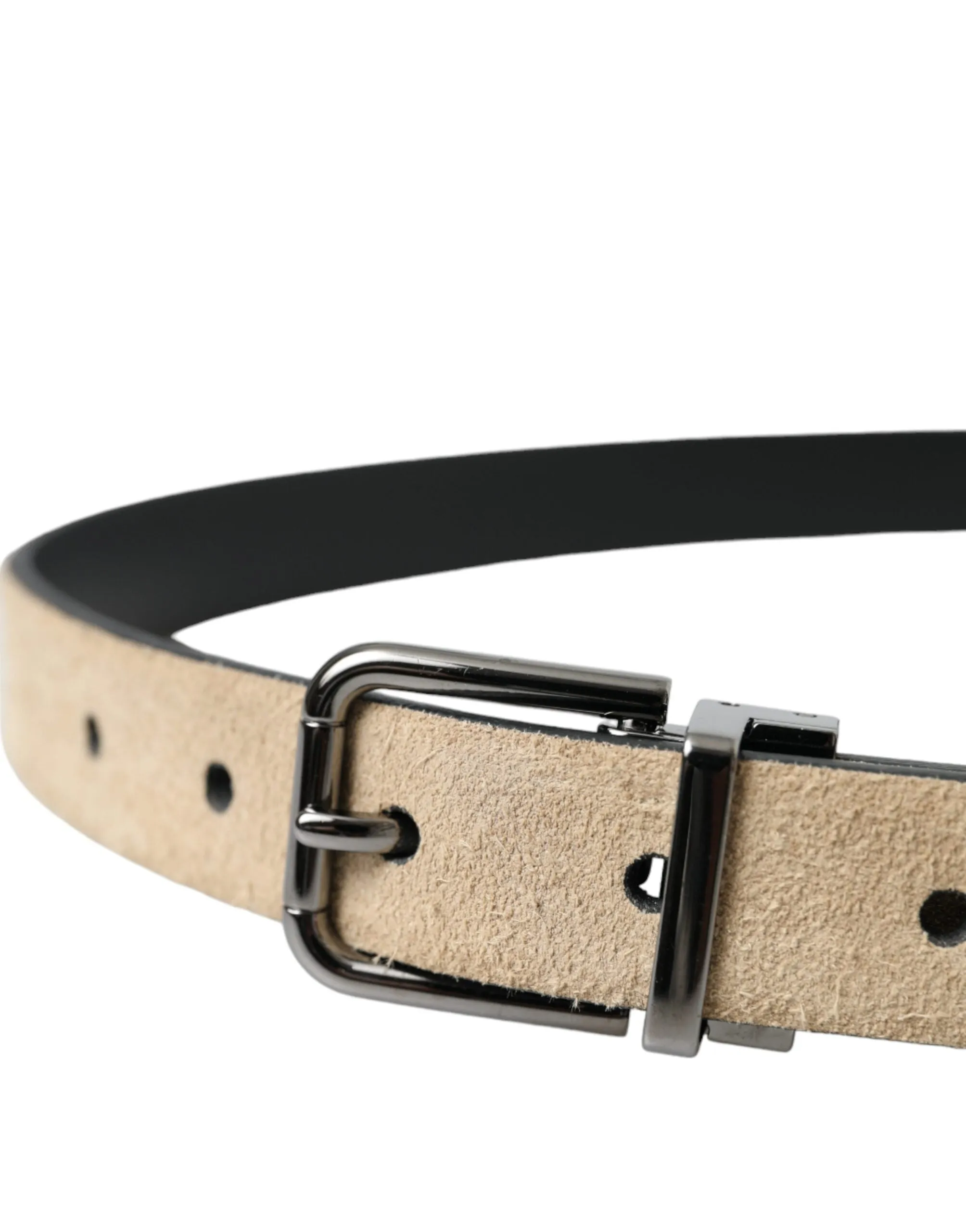Beige Suede Leather Silver Metal Buckle Belt sold by Louxly product image thumbnail 3
