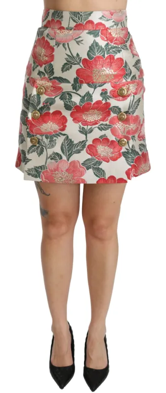 Elegant White Floral High Waist Skirt sold by Louxly