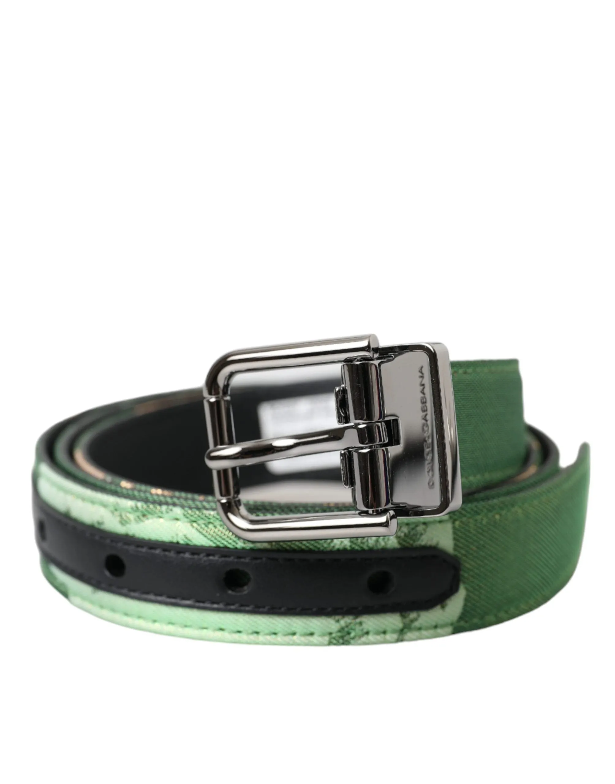 Green Leather Jacquard Silver Metal Buckle Belt sold by Louxly
