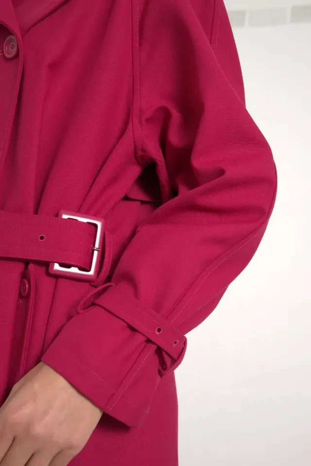 Dark Pink Double Breasted Trench Coat Jacket sold by Louxly product image thumbnail 3