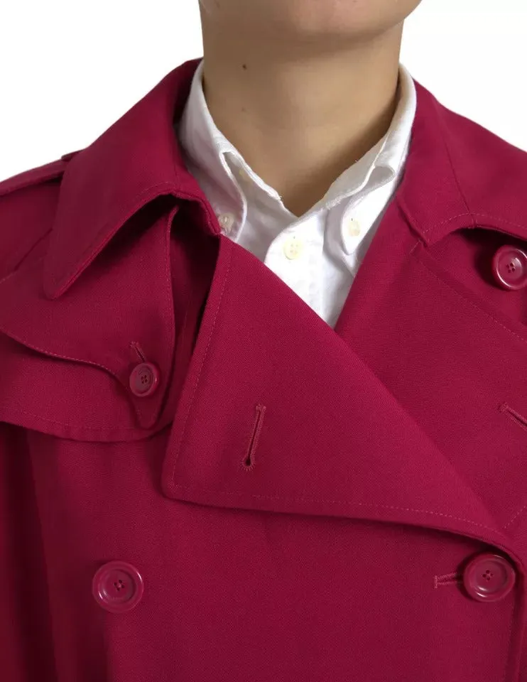 Dark Pink Double Breasted Trench Coat Jacket sold by Louxly product image thumbnail 5